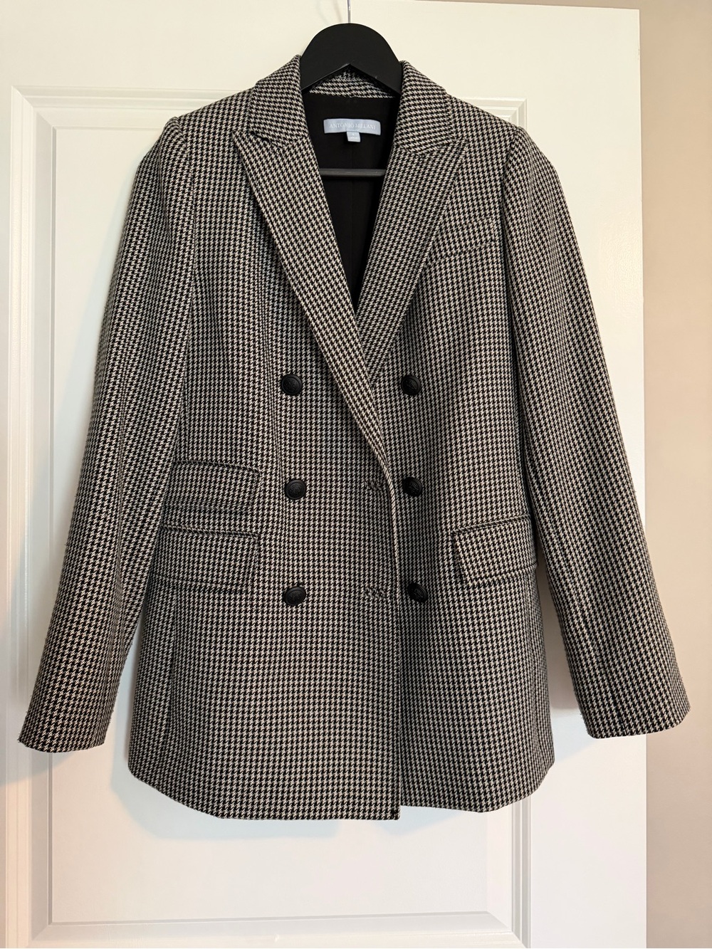 ANTONIO MELANI Black & White Houndstooth Double-Breasted Blazer